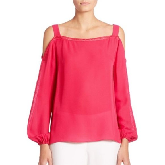 Elie Tahari Lindy Silk Blouse Pink Cold Shoulder - Picture 3 of 8